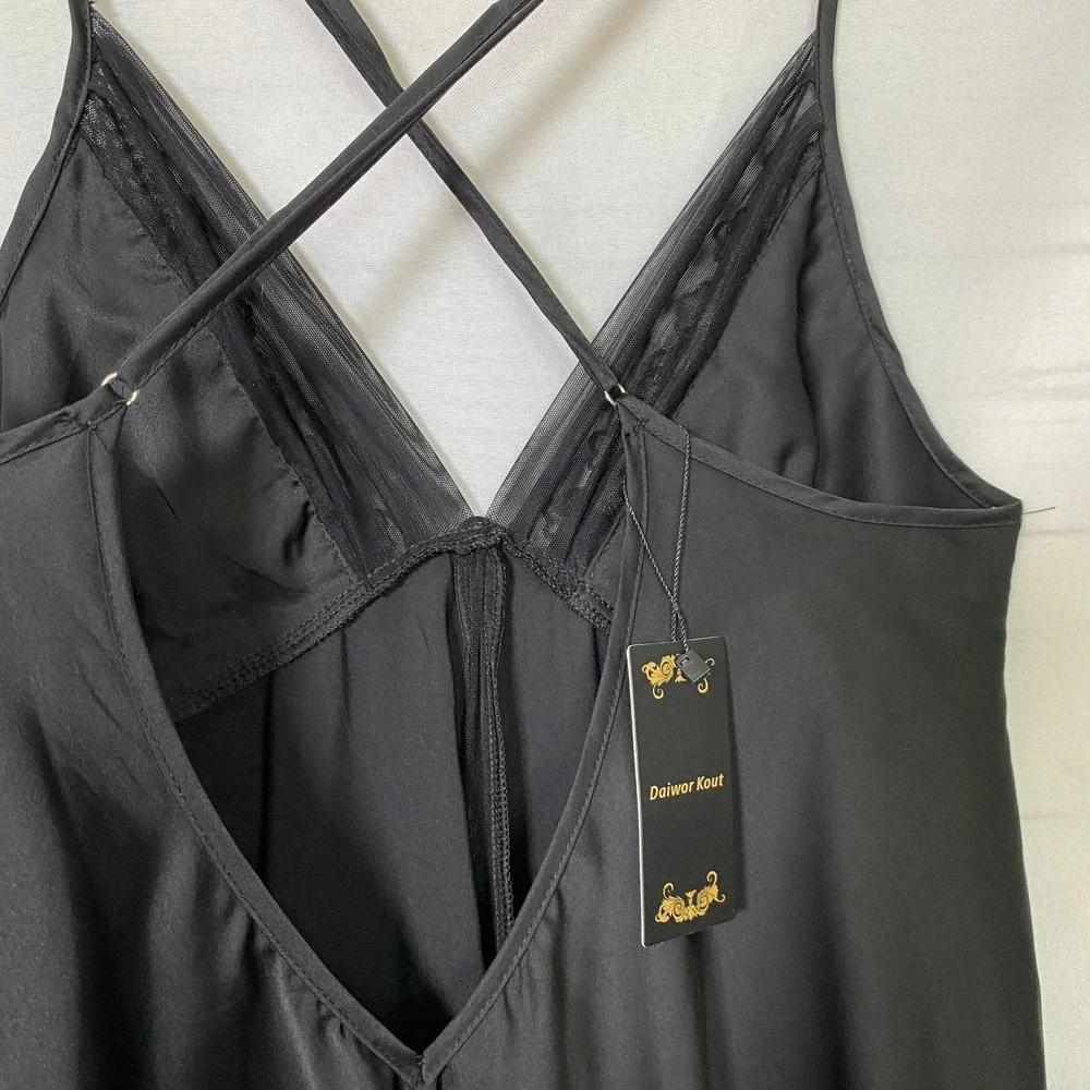 Whimsigoth Babydoll Lingerie Dress Sleepwear Women L Black Lace Trim Romance NWT
